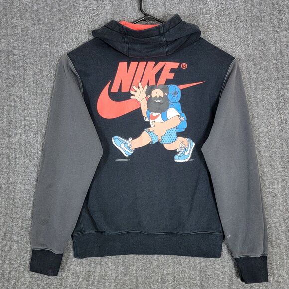 Nike Sportswear Club Hiker Pullover Hoodie Mens S Black Gray Fleece Sweatshirt - Picture 1 of 15